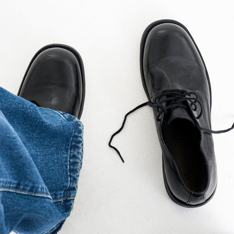 Rzaaz Black Washed Horsehide Goodyear Leather Shoes Men's Genuine Leather Derby Shoes Workwear Business Casual Shoes