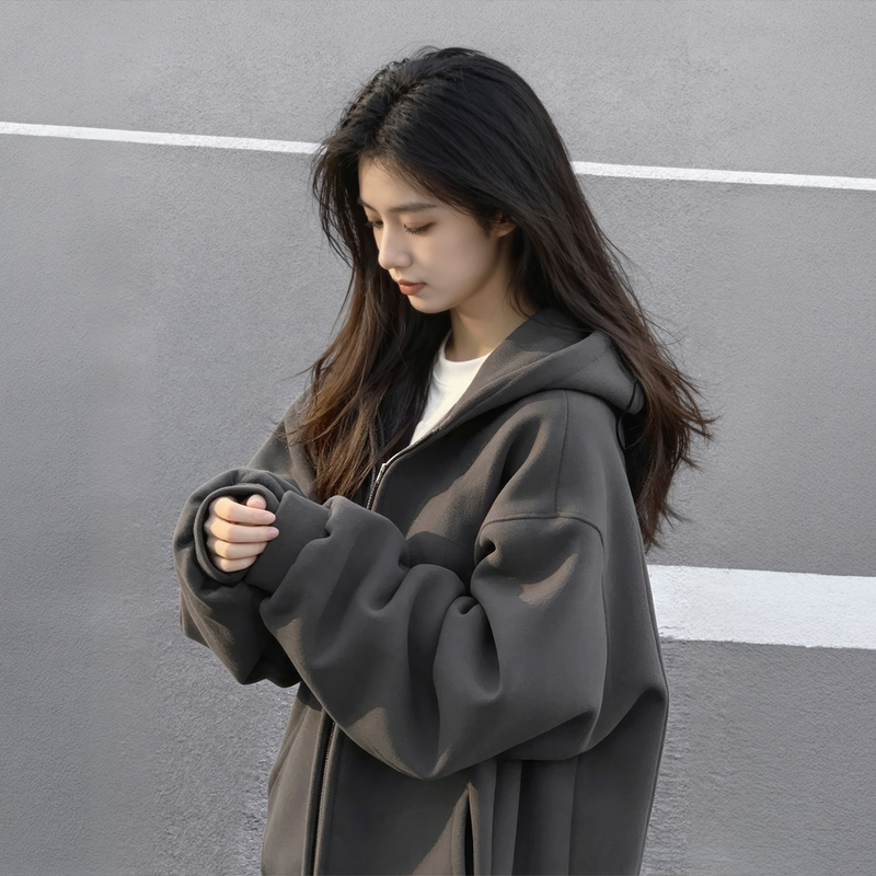 Dark Gray Early Autumn Sweatshirt Jacket for Women, 2026 New Style, Loose Zipper Cardigan, Relaxed and Very Stylish Top Dark Gray Early Autumn Sweatshirt Jacket for Women, 2026 New Style, Loose Zipper Cardigan, Relaxed and Very Stylish Top