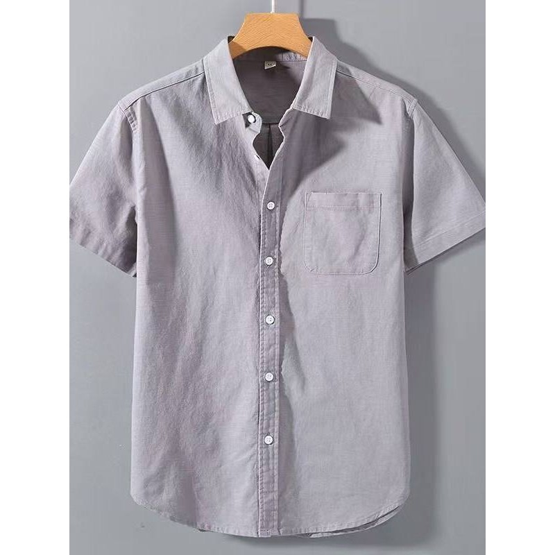Casual Style Linen Shirt for Men, Short-Sleeved, Turn-Down Collar, Loose Fit, Breathable Cotton-Linen Shirt, Summer Thin Style, Trendy with Pockets, Versatile