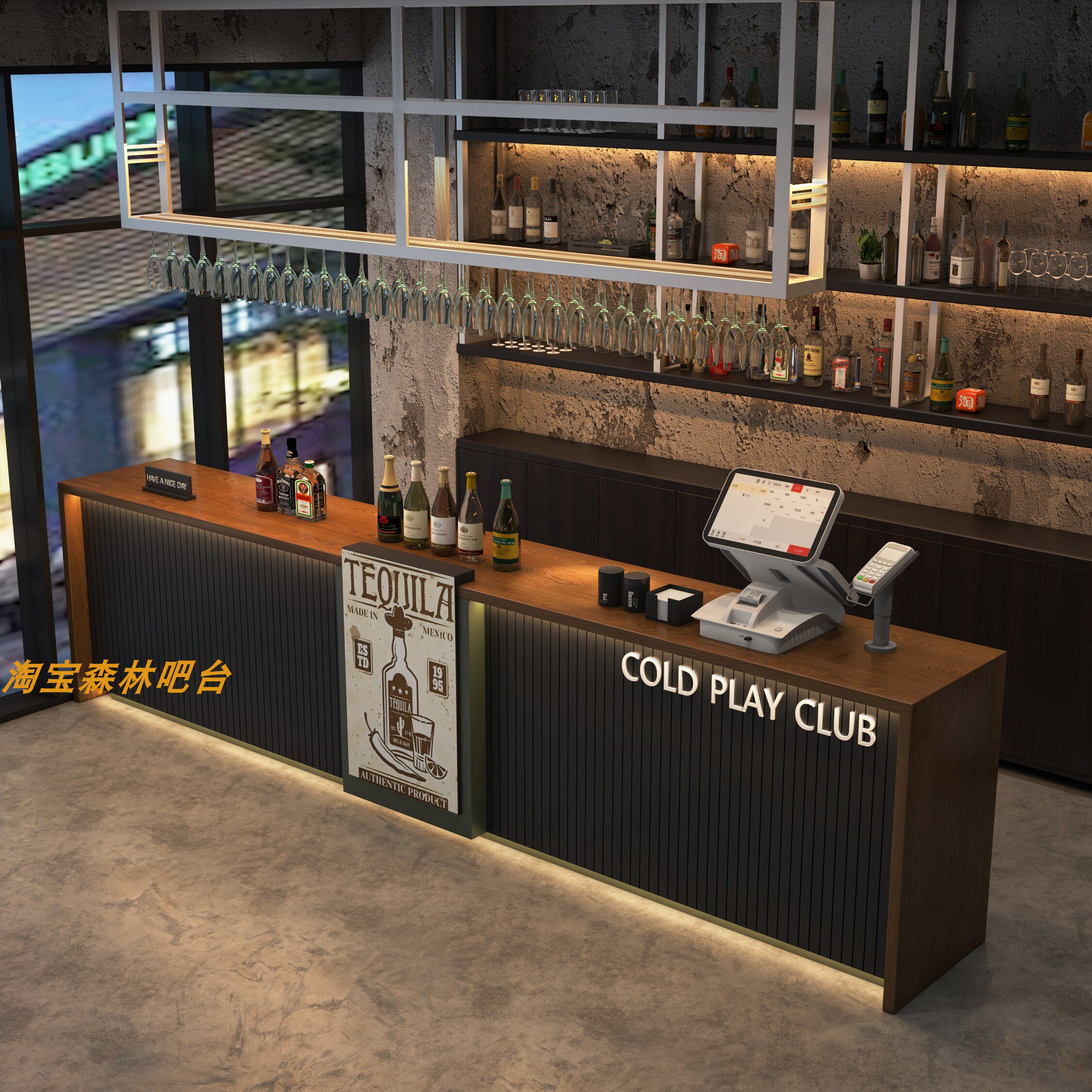 酒吧咖啡厅吧台工业风健身房烧烤饭店收银台水泥灰民宿前台接待台