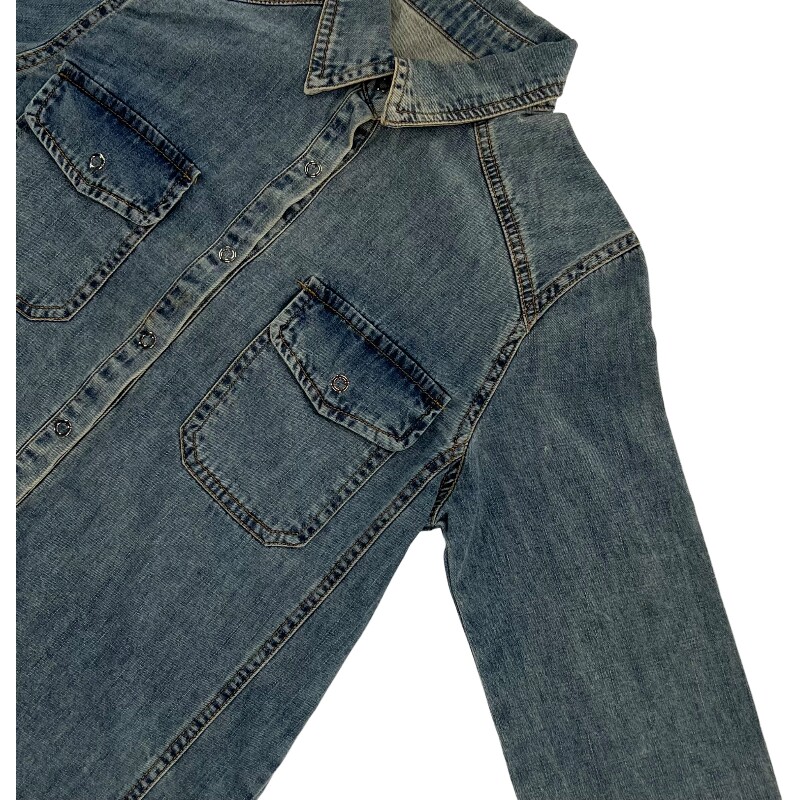 Джинсовая рубашка vintage古着美式复古阿美咔叽水洗做旧长袖日系牛仔衬衫男女n2