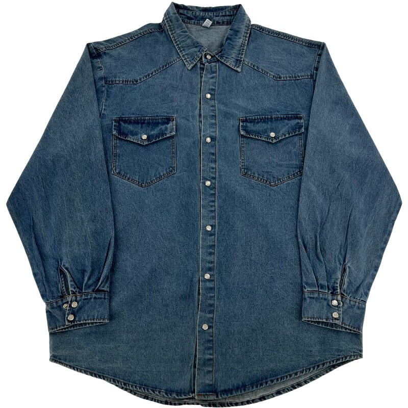 Джинсовая рубашка vintage古着美式复古阿美咔叽水洗做旧长袖日系牛仔衬衫男女n2