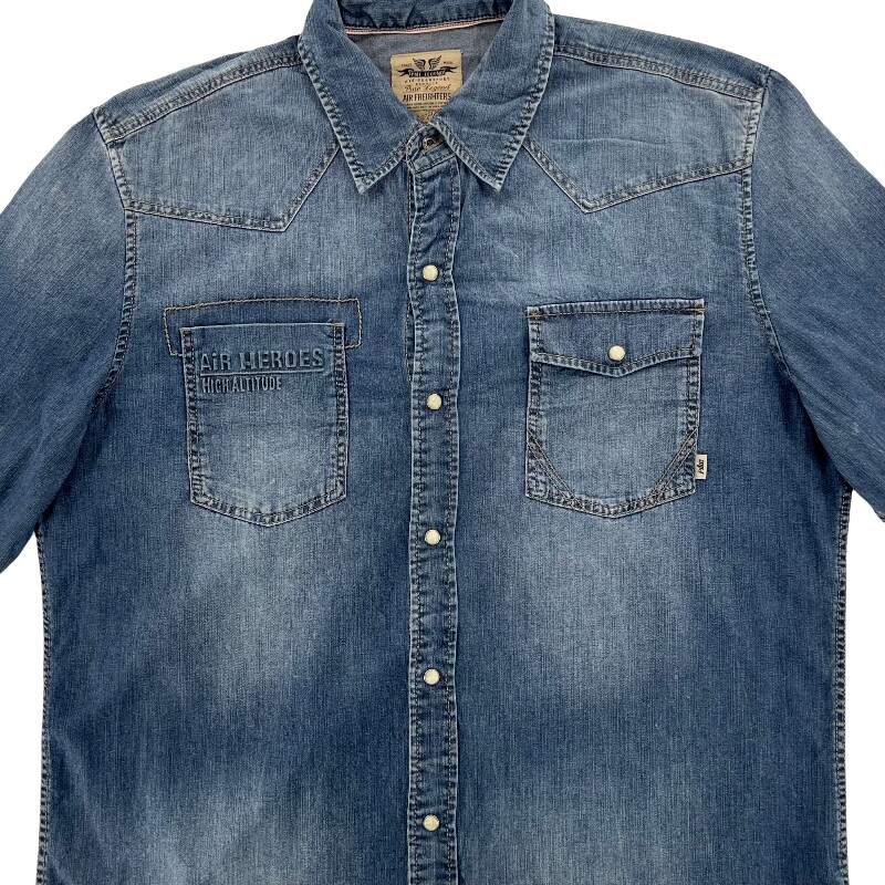 Джинсовая рубашка vintage古着美式复古阿美咔叽水洗做旧长袖日系牛仔衬衫男女n2