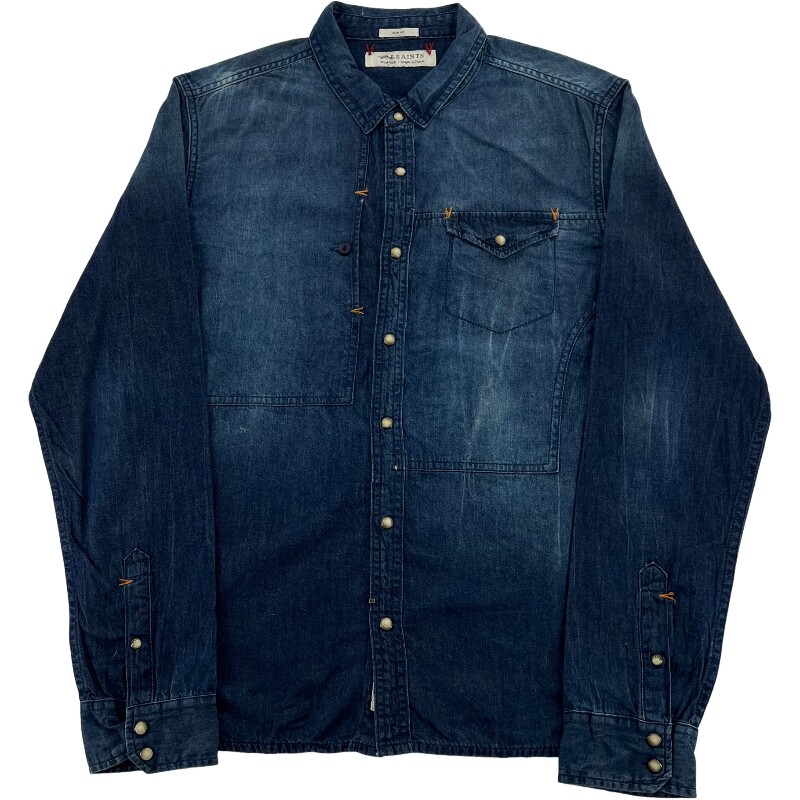 Джинсовая рубашка vintage古着美式复古阿美咔叽水洗做旧长袖日系牛仔衬衫男女n2