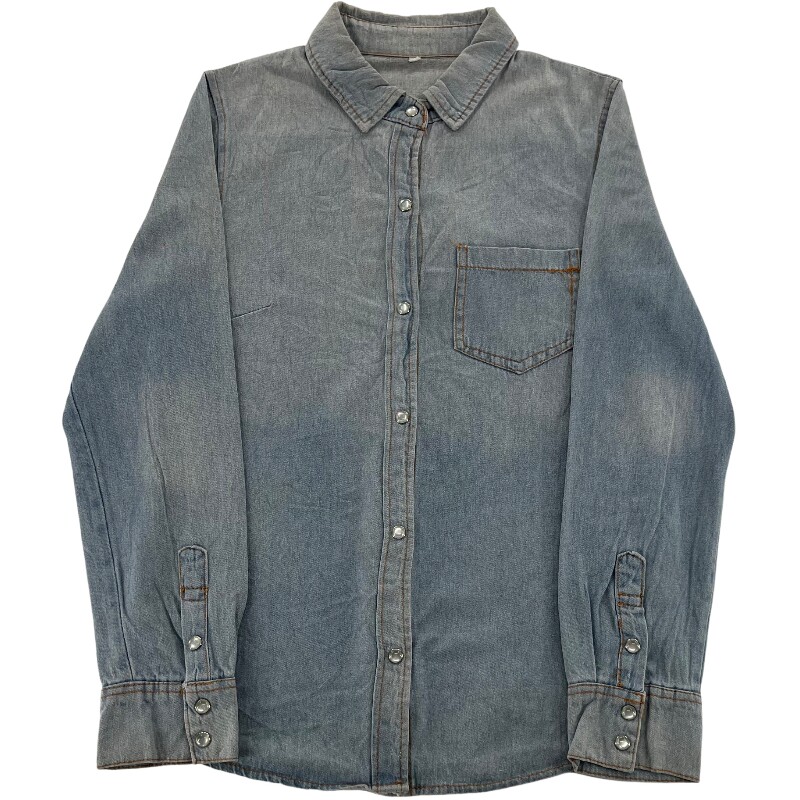 Джинсовая рубашка vintage古着美式复古阿美咔叽水洗做旧长袖日系牛仔衬衫男女n2