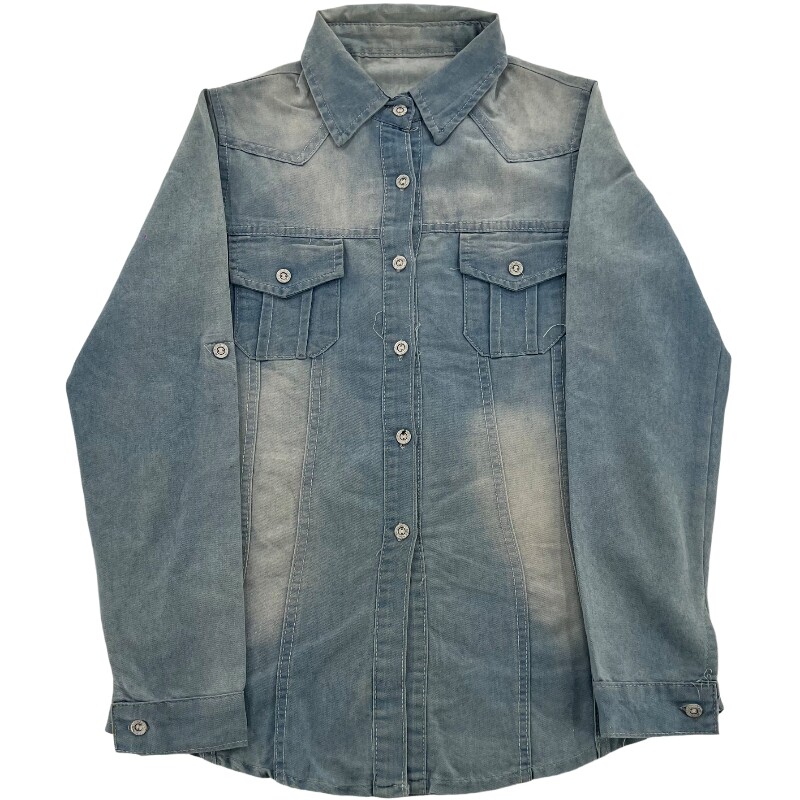 Джинсовая рубашка vintage古着美式复古阿美咔叽水洗做旧长袖日系牛仔衬衫男女n2