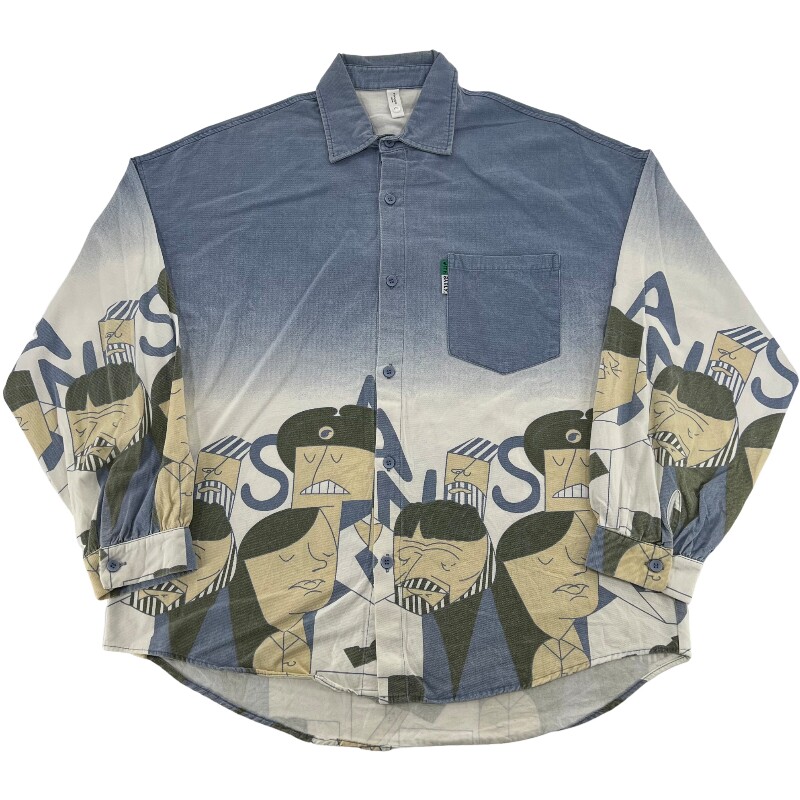 Джинсовая рубашка vintage古着美式复古阿美咔叽水洗做旧长袖日系牛仔衬衫男女n2