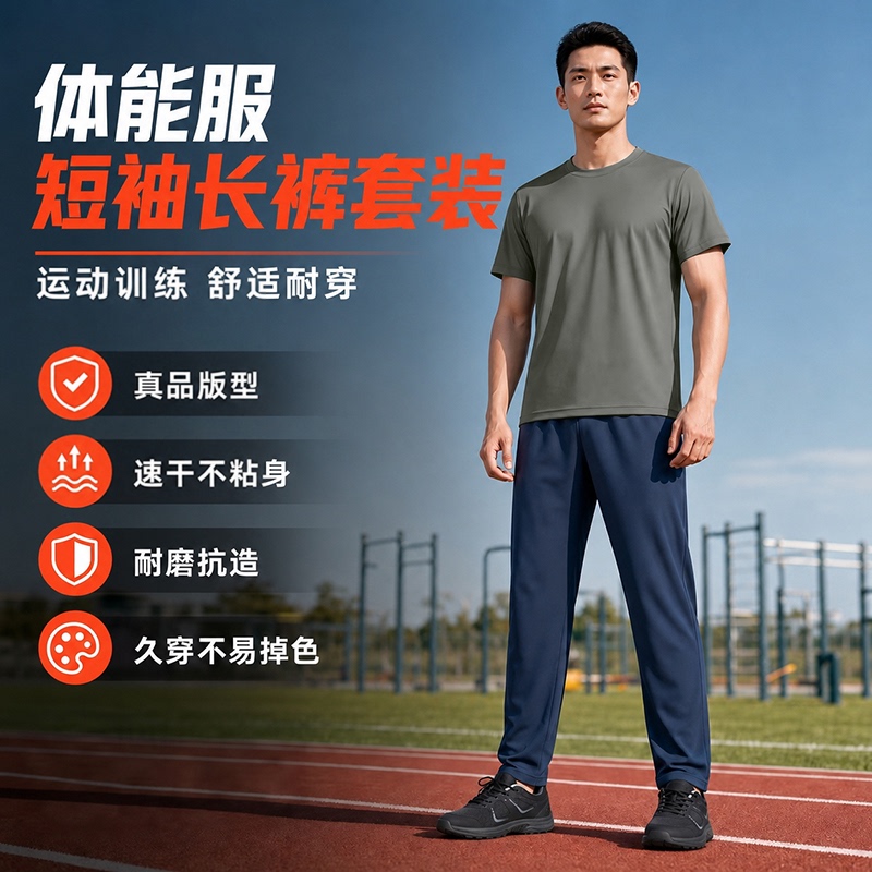 Authentic Physical Training Uniform Short-Sleeved Long Pants Set Military Training Sports Training Uniform Summer Quick-Drying Breathable Energy Training Set