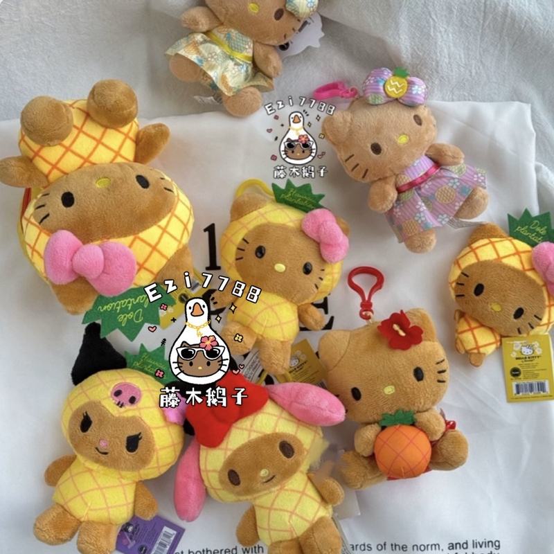 [Pineapple Garden Collection] Black Kitty Pineapple Head Pendant Shopping Bag Tape Measure Melody Ku Crepe