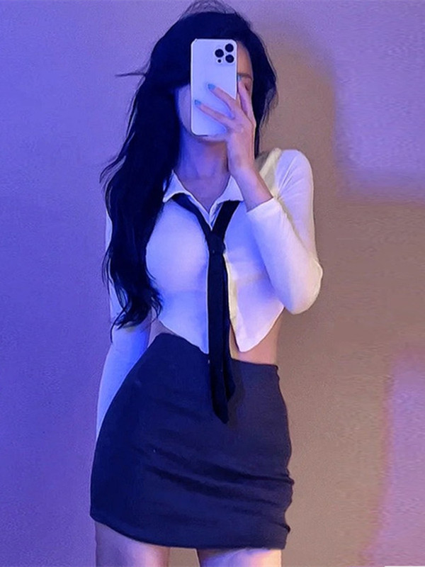 Suit with a Pure and Alluring Style, Waist-Cinching White Long-Sleeved Shirt for Women, Autumn Hot Girl Slim-Fit Stretchy Shirt, High-Waisted Bodycon Skirt Suit with a Pure and Alluring Style, Waist-Cinching White Long-Sleeved Shirt for Women, Autumn Hot Girl Slim-Fit Stretchy Shirt, High-Waisted Bodycon Skirt