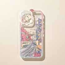 Japanese cherry blossom landscape illustration niche art suitable for 15promax apple 13promax mobile phone case iphone12 beautiful 14promax new 11xsma