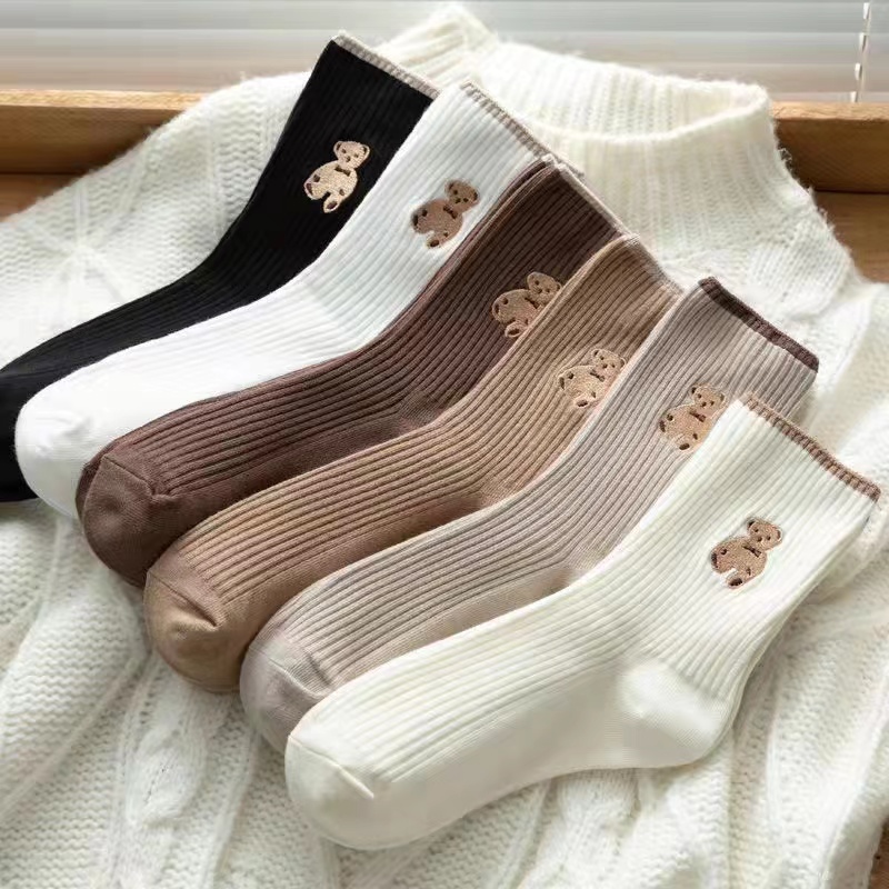 (4 Double Dress) Autumn Winter Student Little Bear Sox Children's Korean version of the Sox Boomers 100 hitch stocking stocking longs-Taobao