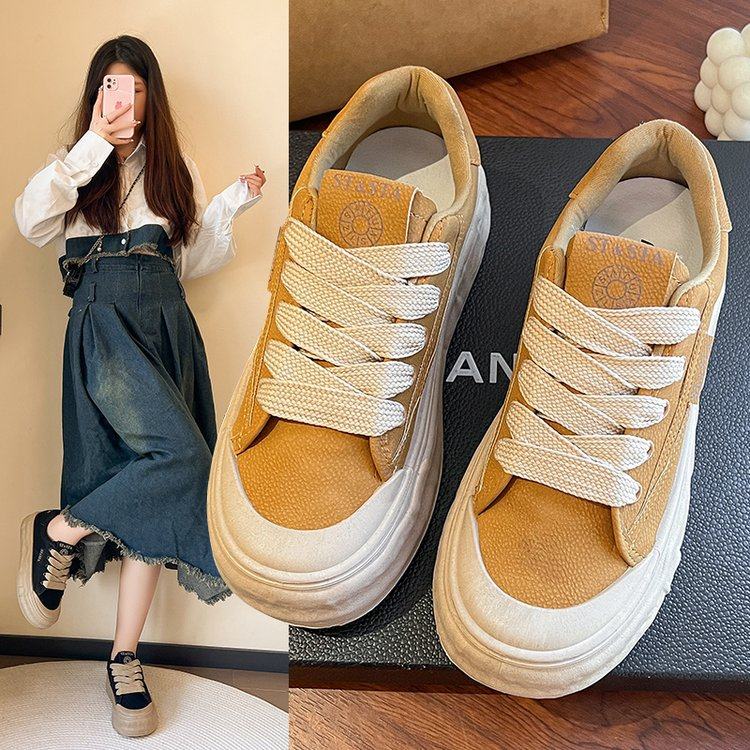 Женская обувь Dexun; коллекция 2025 года; новинка лета; универсальная корейская версия обуви на платформе на толстой подошве; повседневная обувь на шнуровке; модная обувь на плоской подошве; тренд