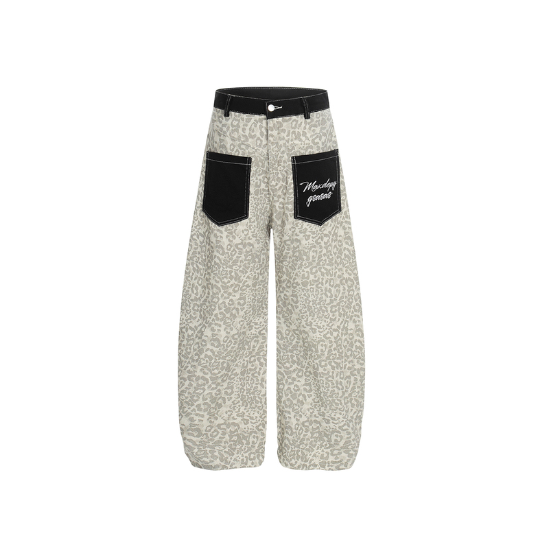 Bkdd American Retro Leopard Print Patch Pocket Jeans Unisex Loose Street Wide-Leg Scimitar Casual Pants Long Pants Bkdd American Retro Leopard Print Patch Pocket Jeans Unisex Loose Street Wide-Leg Scimitar Casual Pants Long Pants