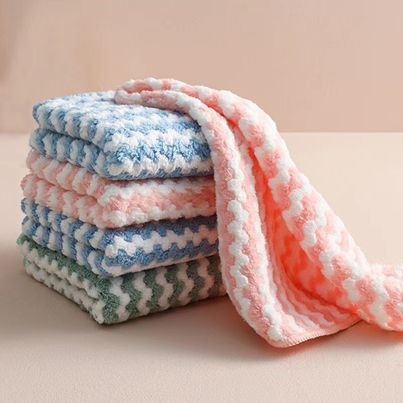 【10 Pieces】Coral Fleece Cleaning Cloths, Absorbent Cleaning Towels, Lint-Free, Easy to Clean, Scouring Pads