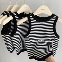 Summer Kids Girls Clothes Black and White Stripes Vest Baby