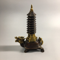 Antique gilt copper dragon turtle Wenchang Tower nine-story copper dragon turtle study desk office full copper turtle tower decorative ornaments