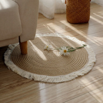 Nordic cotton rope braided tassel floor mat balcony cotton and linen scratching carpet B&B floor coffee table round bedroom Japanese style