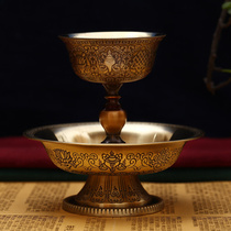 Small pure copper protector cup with eight auspicious carved patterns and Tibetan tantric ritual implements exquisitely carved eight auspicious cup