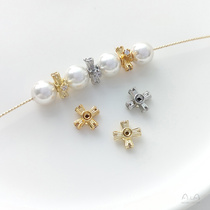 Color-preserving 14K18K gold cross zircon beads four-corner spacers diy pearl bracelet necklace jewelry accessories