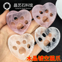 Natural crystal rough stone ornaments white crystal pink crystal hollow cat claw pendant jewelry sweater chain necklace womens gift