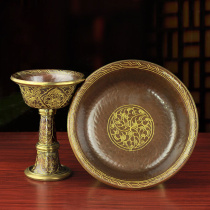 Dharma protector cup pure copper Buddha supplies Nepal craft handmade gold-plated carved copper worship instrument chassis 25cm