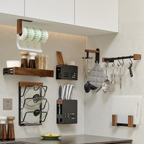 Black kitchen rack without punching household seasoning supplies knife holder multi-functional storage rack walnut