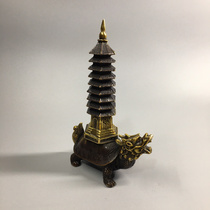 Antique gilt copper dragon turtle Wenchang Tower nine-story copper dragon turtle study desk office full copper turtle tower decorative ornaments