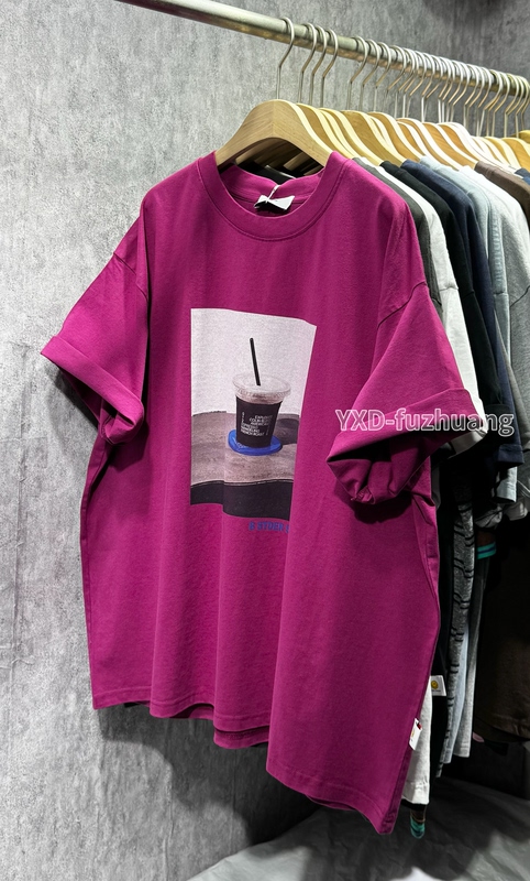 Summer'Square Coffee' Graphic Print Loose Slimming Oversized Pure Cotton Short-Sleeve T-Shirt