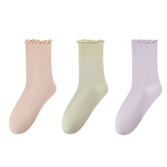 Boneless lace pile socks for women mid-calf pure cotton anti-odor white long-tube Internet celebrity trendy and versatile