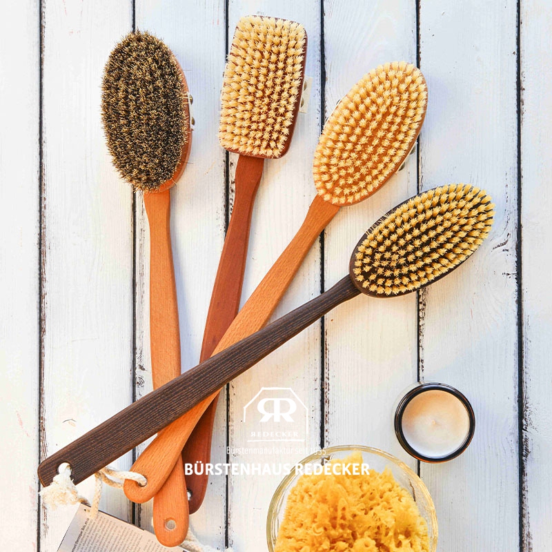 Redecker German-Made Boar Bristle Massage Bath Brush, Exfoliating Dead Skin, Cellulite, Long-Handled Cleaning Bath Brush