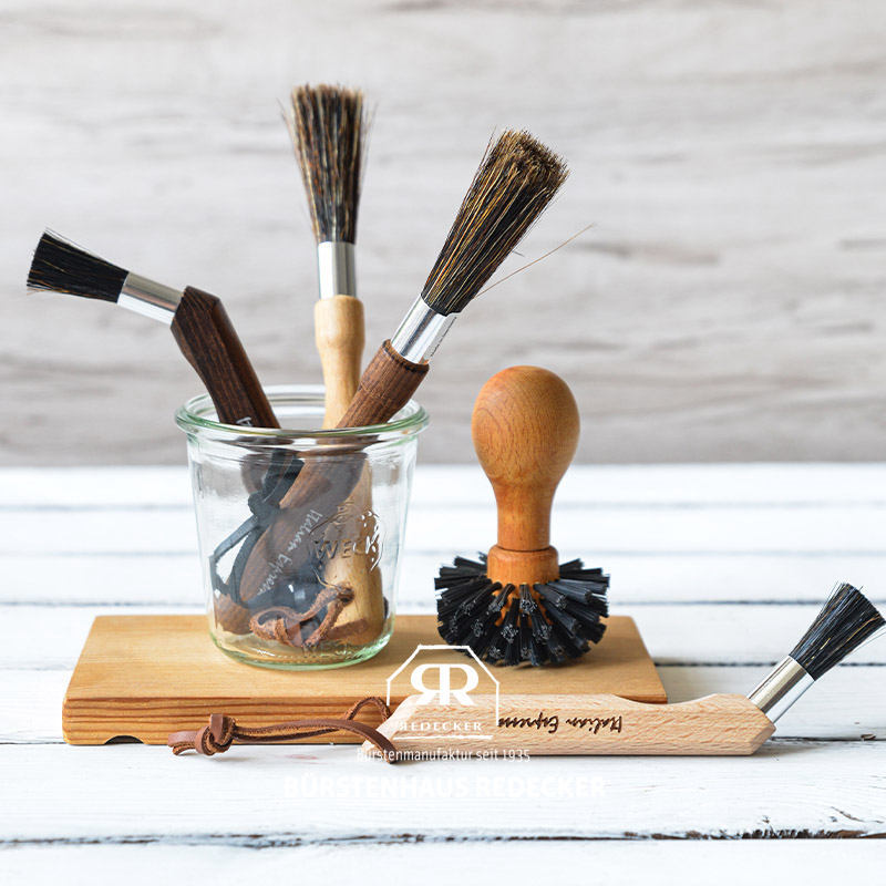 Redecker German-Made Coffee Equipment Professional Cleaning Brush Natural Coffee Machine Brush Countertop Cleaning Powder Press Brush