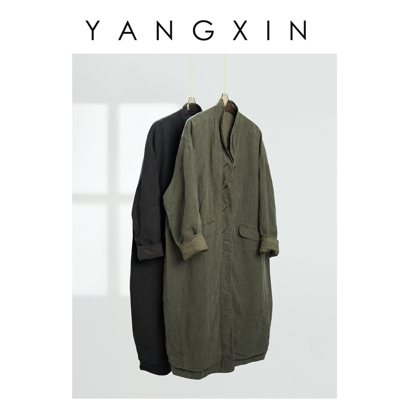 Ageless [Yunqi] Original Design 100% Linen Artistic Texture Loose Long Trench Coat Fw09001