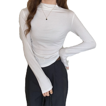 Half-height collar bottom-shirt female autumn winter inner lap long sleeve T-shirt irregular arched down swing to fold cashew and hot girl blouse