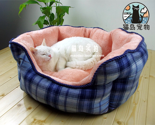 Export foreign trade super soft lattice deep sleep backrest cat kennel dog kennel autumn and winter pet round sofa bed step on milk nest