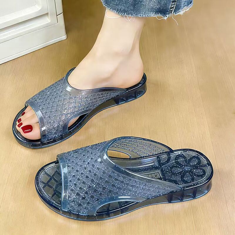 Transparent Crystal Slippers, Summer Slimming Style, Fashionable 2026 New Korean Style Soft-Soled Wear-Resistant High-End Sandals for Women Transparent Crystal Slippers, Summer Slimming Style, Fashionable 2026 New Korean Style Soft-Soled Wear-Resistant High-End Sandals for Women