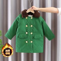 Childrens coat with cotton thickened cotton thickened warm medium long Army green boy retro coat old cotton clothes plus suede baby