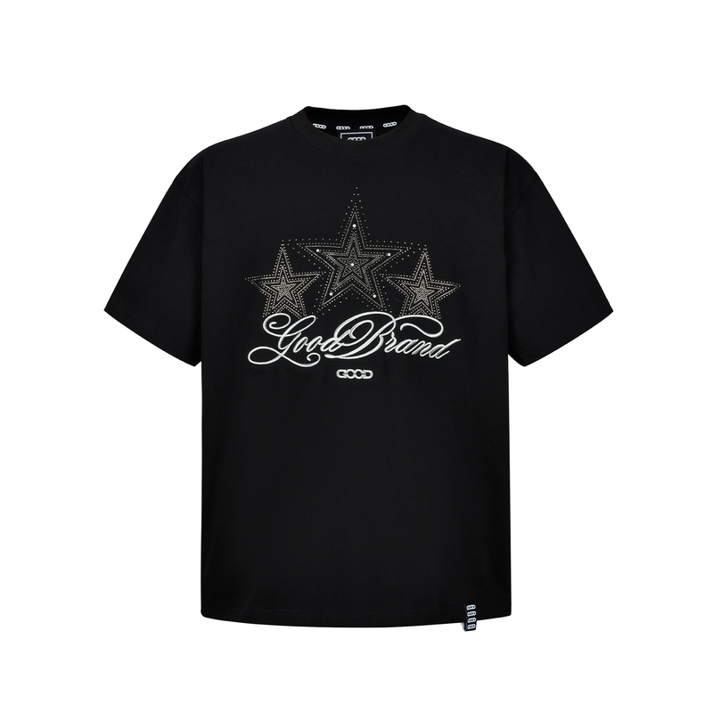 [Official Genuine Product] Gb-Goodbrand 2026Ss Starry Silver Line Slogan Light Luxury Fashion Short-Sleeve T-Shirt