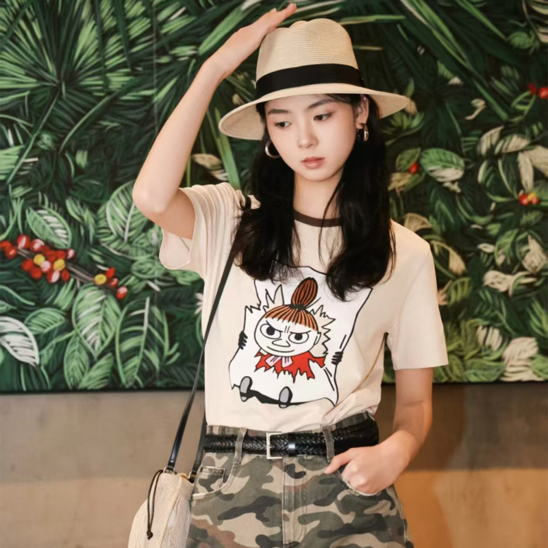 In Stock 2026 Summer New Moomin Collaboration Cartoon Print T-Shirt Women's Short-Sleeved Loose Casual Versatile Cotton Top
