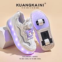 High-end heelys shoes for girls in summer new popular models for children and girls mesh breathable sports shoes double-wheel retractable invisible wheels