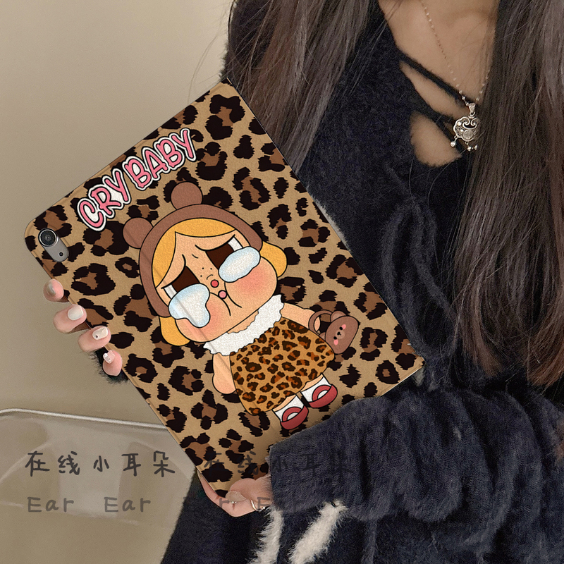 Leopard Print Crying Baby Cyrbaby Case Suitable for iPad Protective Case Air8/7 Generation 26 Years Pro11 Soft Rubber Air5 Tablet Case 12Th Generation 10.9inch Mini7 Anti-Drop 10.2/10.5 Book Style Mini5