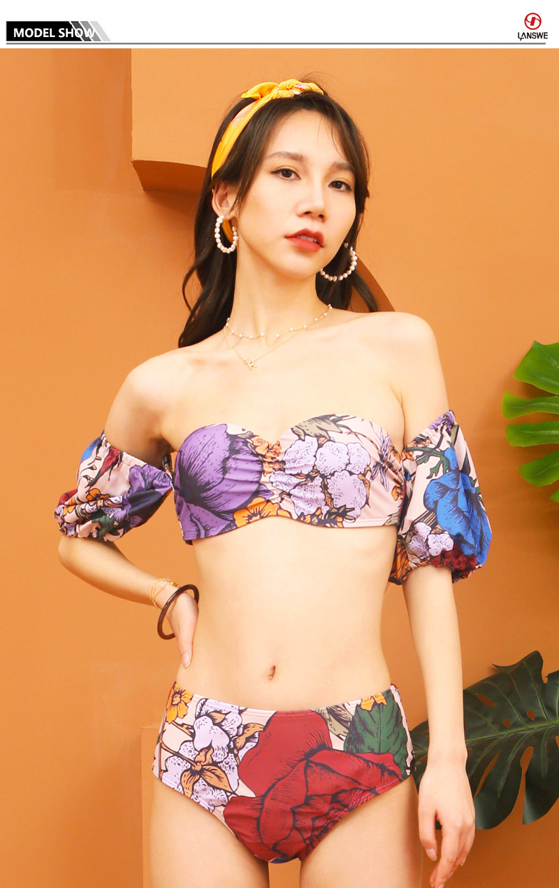 Женская плавках lanswe vintage print split bikini swimwear women set straple OTHER