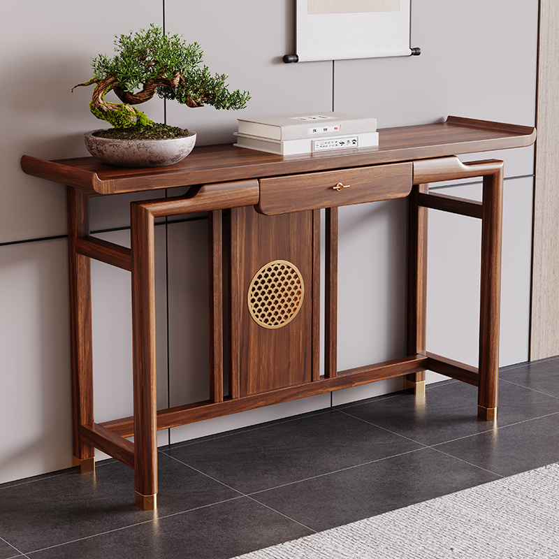 Traditional Chinese-Style Entrance Table and Cabinet Made of Copper and Wood, All Solid Elm Wood, Zen-Style Foyer Offering Table Traditional Chinese-Style Entrance Table and Cabinet Made of Copper and Wood, All Solid Elm Wood, Zen-Style Foyer Offering Table