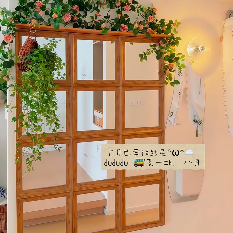 American Retro Mirror Fake Window Balcony Bedroom Atmosphere Plaid Mirror Background Wall DIY Photo-Taking Decoration