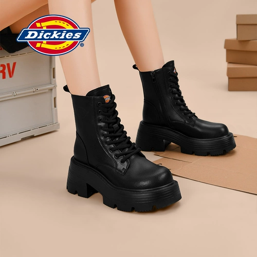 Dickies Martens, высокие флисовые зимние короткие сапоги для черной кожи на платформе, ботинки, 2024 года