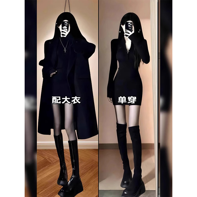 Hip-Hugging Dress for Women, Sexy Outfit for Autumn and Winter 2026, New Short Skirt for Petite Women, Early Winter Outfit