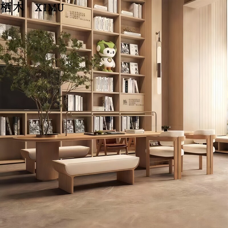 Community Mezzanine Reading Table, Solid Wood Desk, Modern Simple Movable Office Desk, Hotel Lobby Display Table