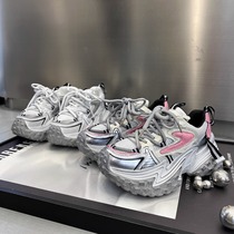 Genuine leather color dirty thick-soled dad shoes for women 224 spring new versatile mesh color-blocking casual sports shoes