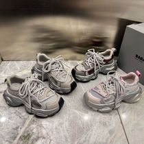 Thick-soled silver daddy shoes for women 224 early spring new style genuine leather mesh breathable platform casual sports shoes