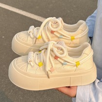 Thick-soled white shoes for women 224 new summer illustration round-head student thick-soled small casual sports shoes